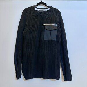 rag & bone black overized cotton women's sweater LG with zippered chest pocket